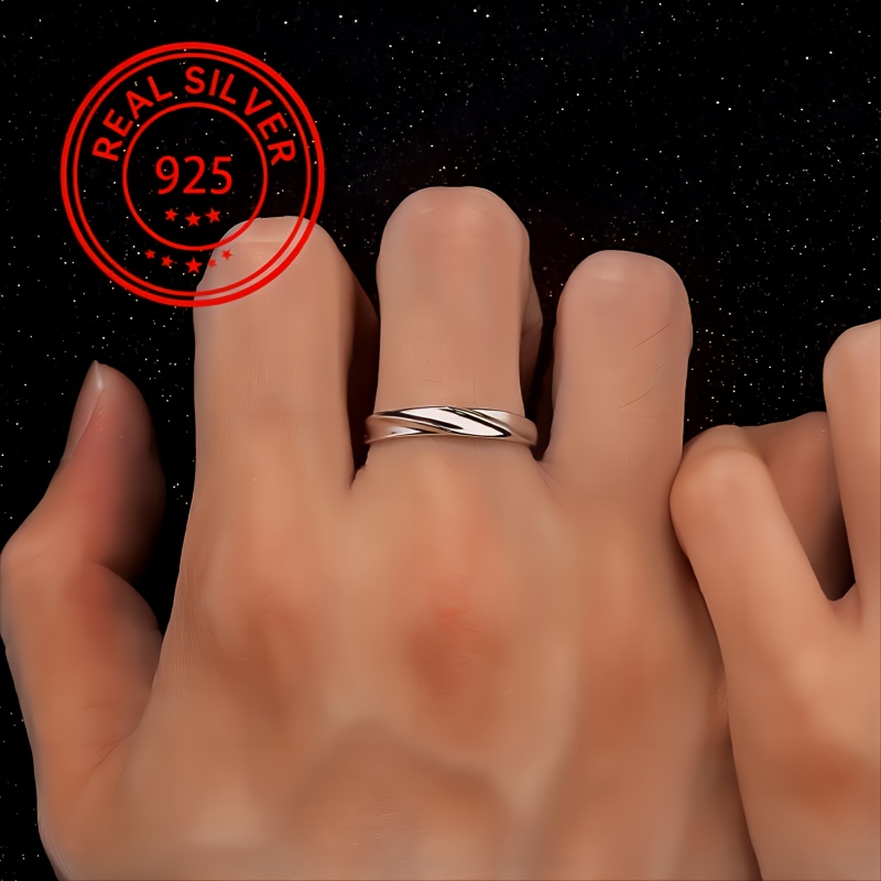 2pcs S925 Pure Silvery Wedding Ring with Synthetic Zirconia